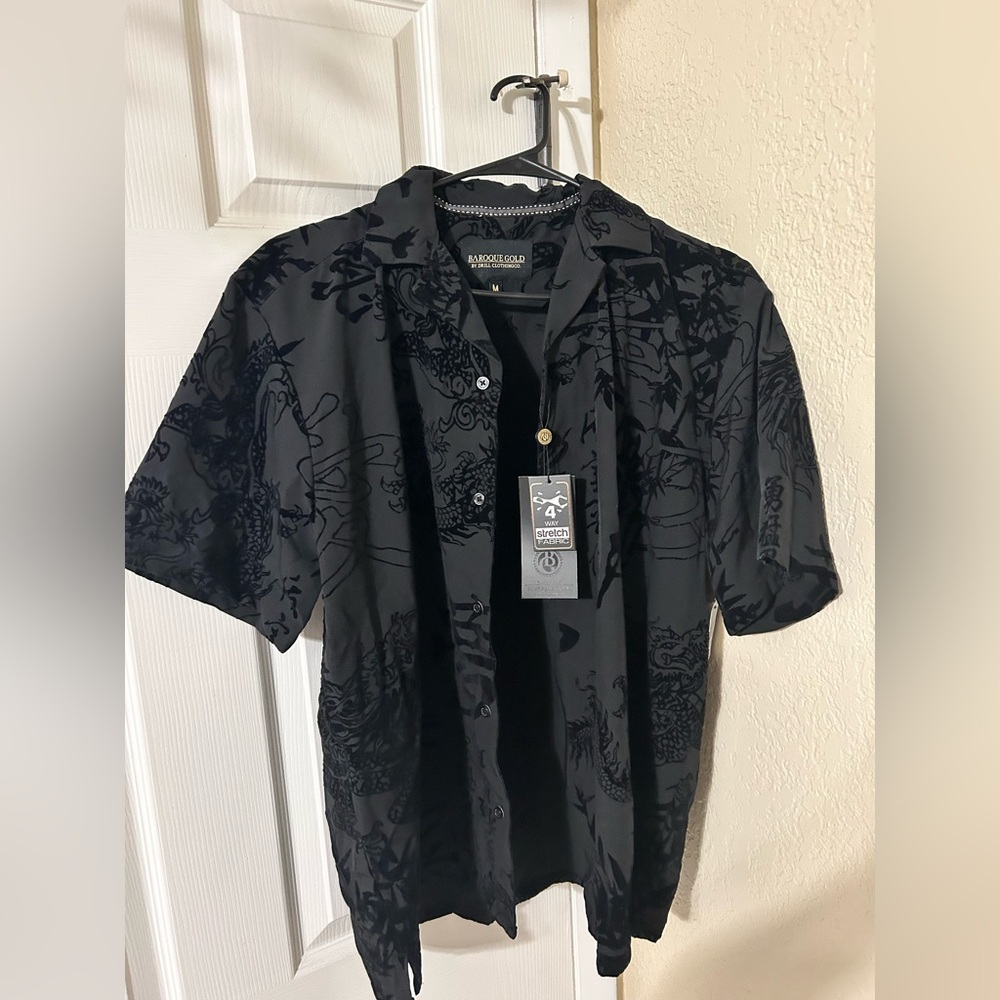 ♟️BLACK VELVET BAROQUE GOLD UNISEX BUTTON UP♟️